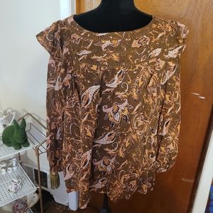 🍒5for$10 Terra & Sky brown paisley blouse. Sz 1X